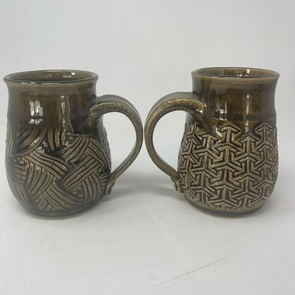 Handmade Ceramic Coffee Mug’s tribal design set of 5 B Signature Stamp.  - Picture 9 of 10